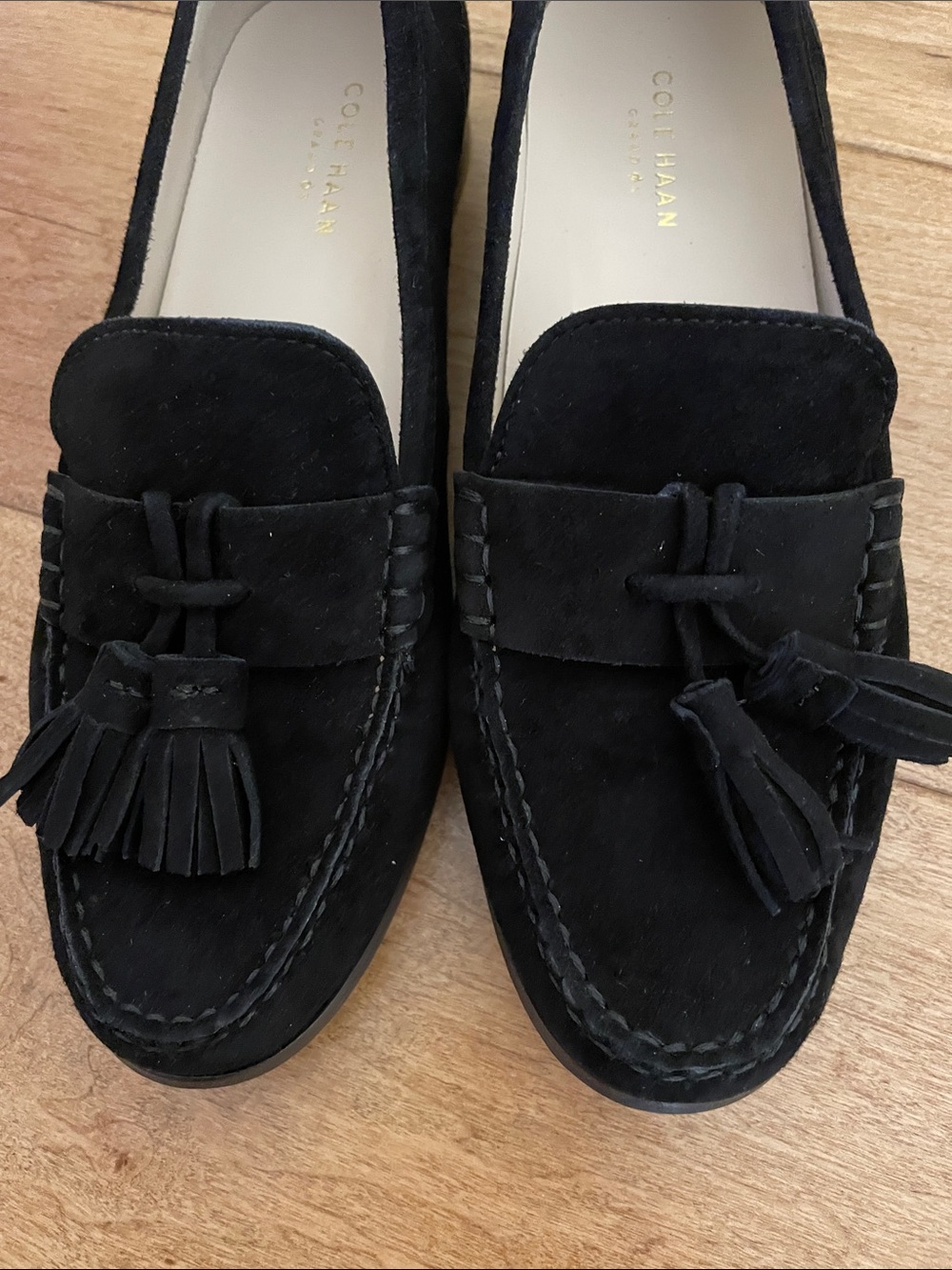 Cole Haan Black Suede Tassel Penny Loafers - Picture 6 of 8